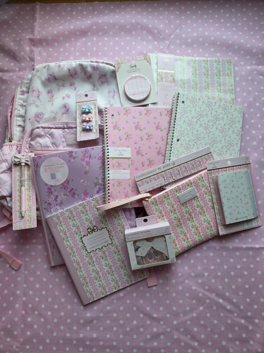 LoveShackFancy Target Yoobi Backpack Ribbon Rosa binder Supply BUNDLE lot 12